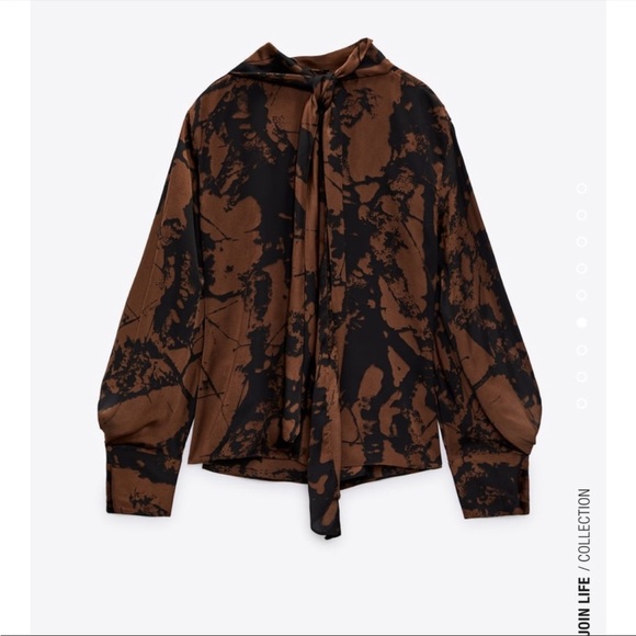 ZARA PRINTED BLOUSE WITH BOW - Picture 9 of 10